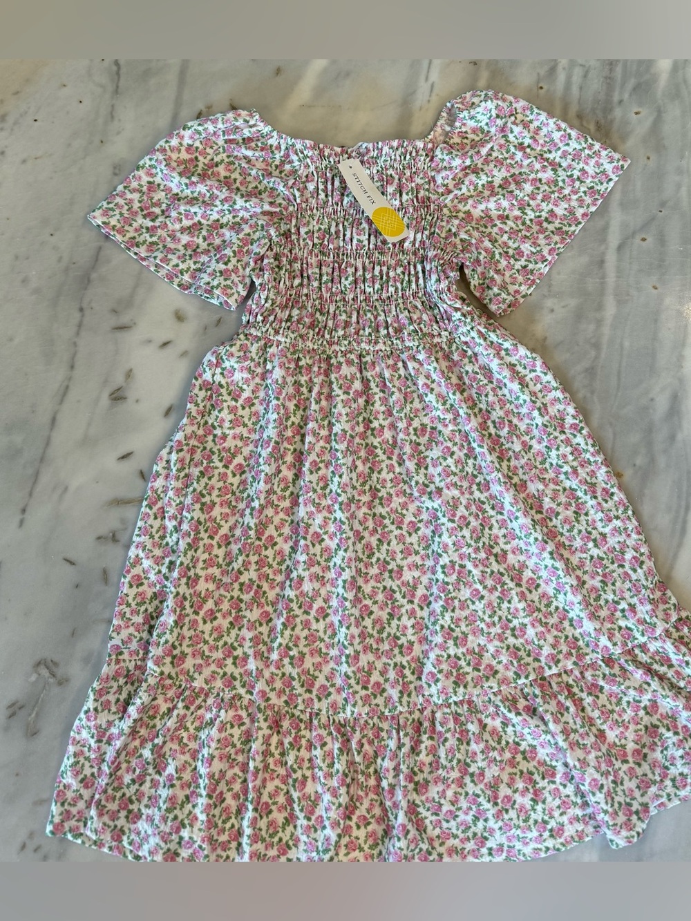 Persaya Pink Floral Smocked Midi Dress